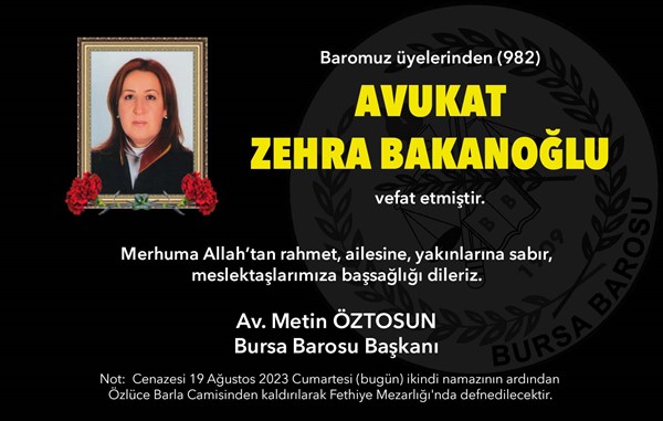 Av. Zehra Bakanoğlu vefat etti