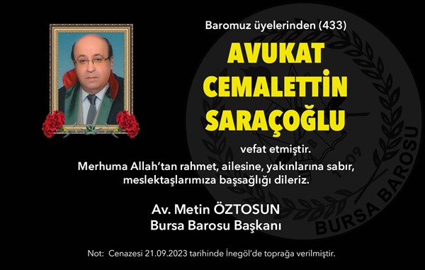 Avukat Cemalettin Saraçoğlu vefat etti