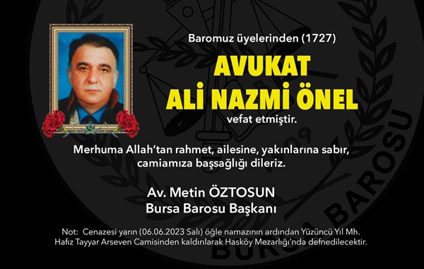 Avukat Ali Nazmi Önel vefat etti