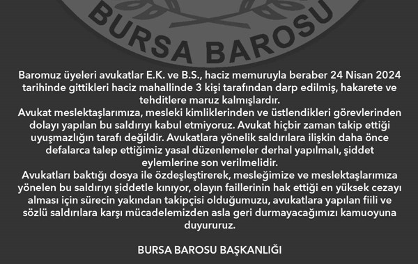 Bursa'da iki avukat ve icra memuru darp edildi