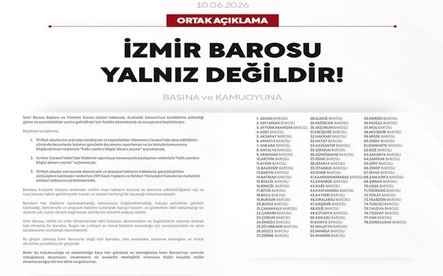 İZMİR BAROSU YALNIZ DEĞİLDİR!