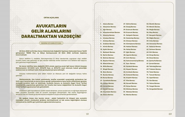 AVUKATLARIN GELİR ALANLARINI DARALTMAKTAN VAZGEÇİN!