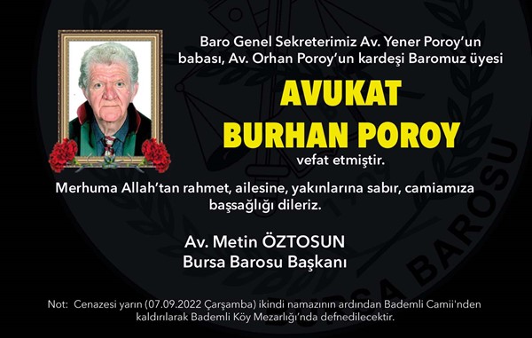 Avukat Burhan Poroy vefat etti